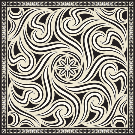 square ornamental black and white swirl line contemporary style patternのイラスト素材