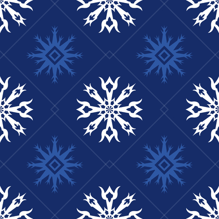 white seamless snowflake patterns on blue backgroundのイラスト素材