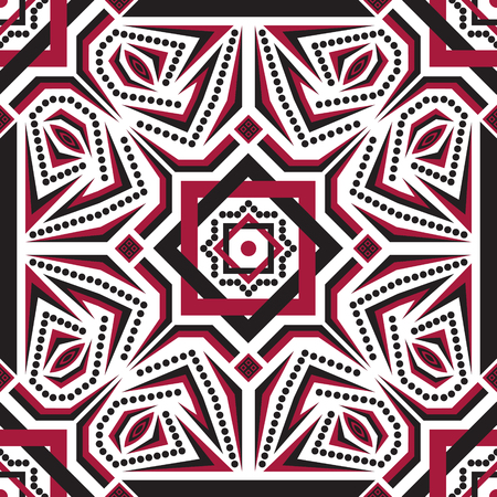 square ornamental black and red seamless pattern on whiteのイラスト素材