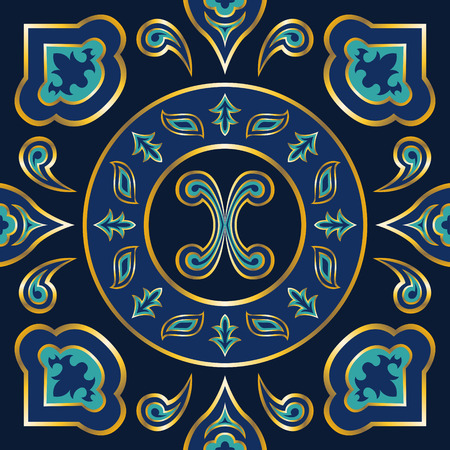 contemporary blue shape with golden border pattern on dark blueのイラスト素材
