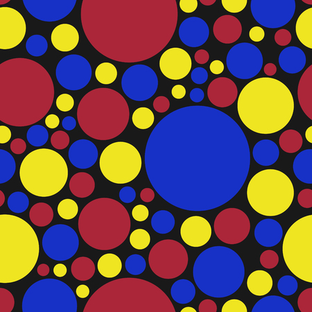 red yellow blue circles shape seamless pattern on black blackgroundのイラスト素材