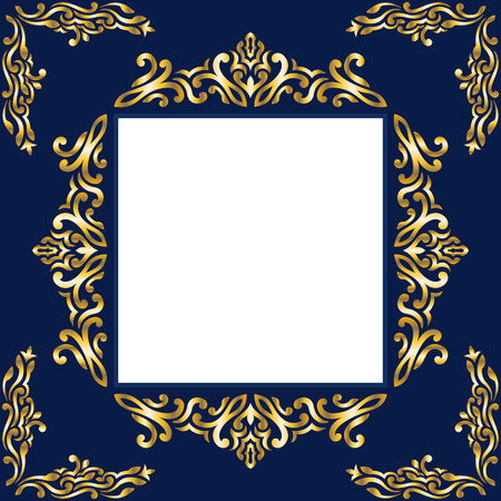 vector classical golden pattern frame on blueのイラスト素材
