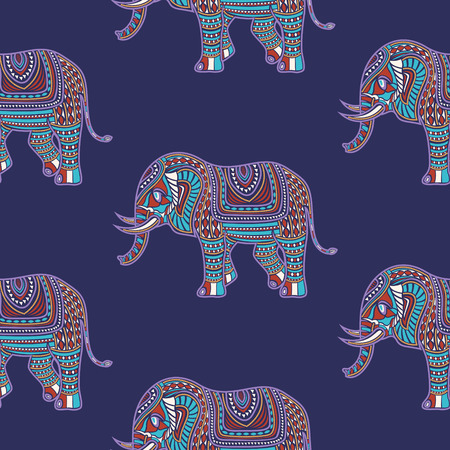 doodle elephant seamless pattern on blueのイラスト素材