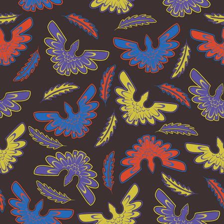 multicolor birds seamless pattern on brownのイラスト素材