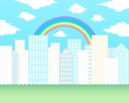 rainbow on the big town backgroundのイラスト素材