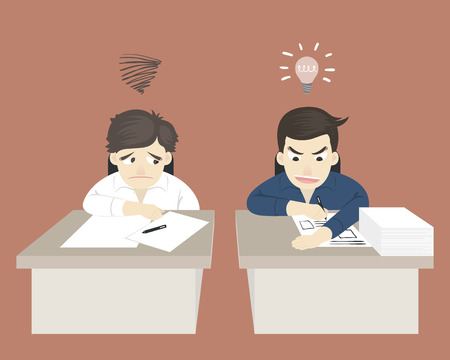 comparison between two worker have happy and unhappy in the officeのイラスト素材