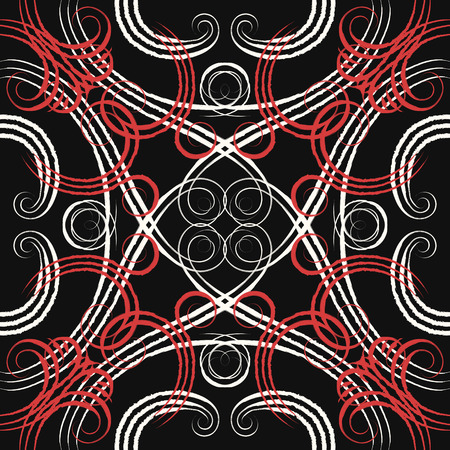 abstract modern red and white curve lines pattern on blackのイラスト素材