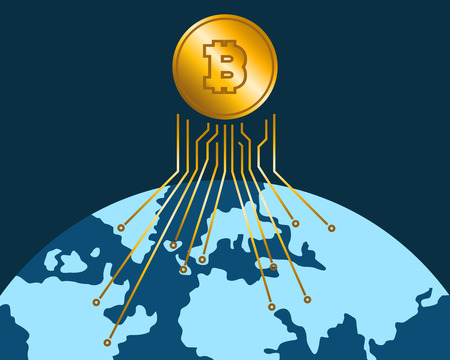 People around the world trading bitcoinのイラスト素材