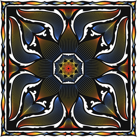 abstract modern lotus flower lines pattern on blackのイラスト素材