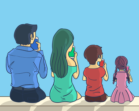 all of family smartphone addictionのイラスト素材