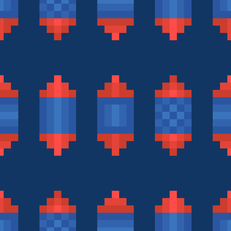 abstract blue and red pixel shape seamless patternのイラスト素材