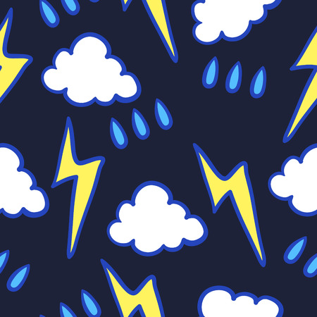 Doodle weather seamless pattern on dark blueのイラスト素材