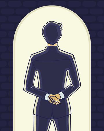 Businessman standing with cross hand behind back and looking out of the brightのイラスト素材