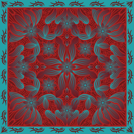 Abstract contemporary red and green flora pattern illustration.のイラスト素材