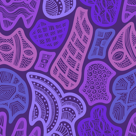 Abstract ultra violet doodle free hand shape seamless pattern.のイラスト素材