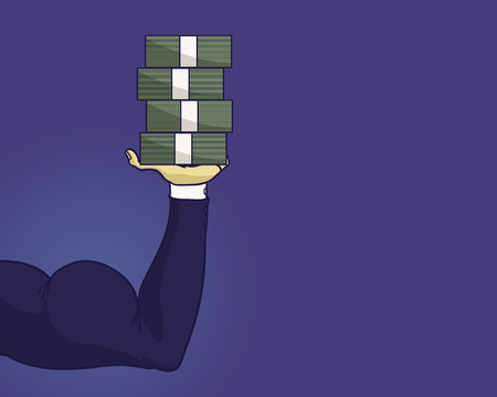 An arm lifting heavy money until get big biceps illustration.のイラスト素材