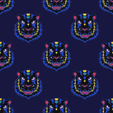 modern black panther face seamless patternのイラスト素材