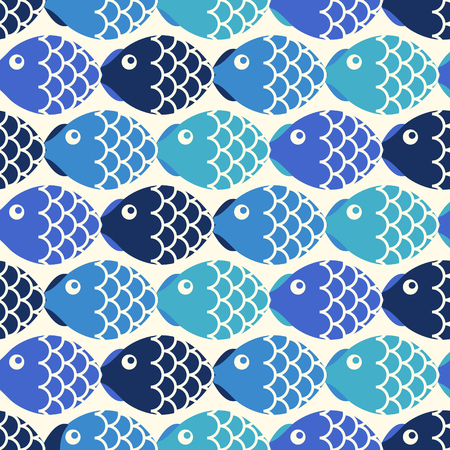 modern vintage blue fishs seamless pattern on creamのイラスト素材