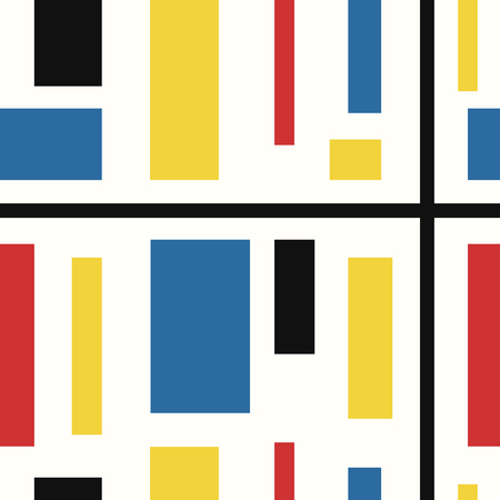 vector modern mondrian art style seamless pattern on creamのイラスト素材