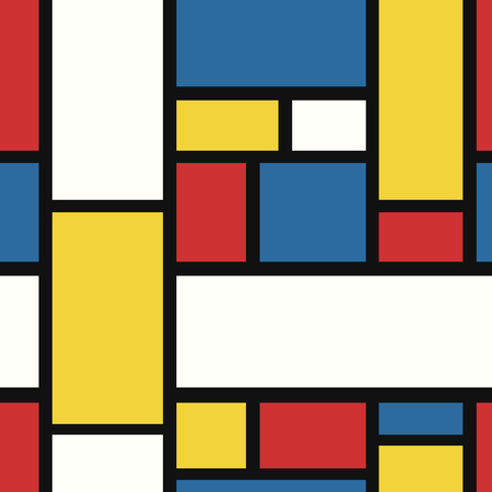 vector modern mondrian art style seamless pattern on blackのイラスト素材