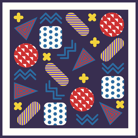 modern variety geometric shape pattern on dark violet with white frameのイラスト素材