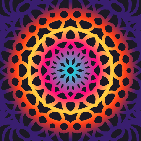 contemporary colorful mandala pattern on blackのイラスト素材
