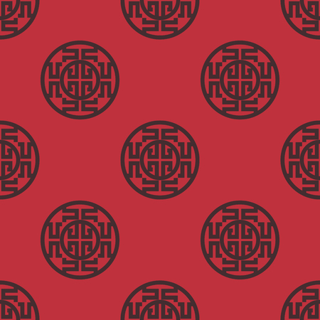 black traditional chinese symbol seamless pattern on redのイラスト素材