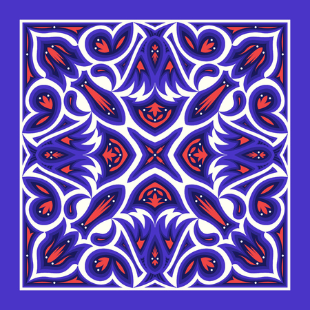 contemporary floral blue and red patternのイラスト素材