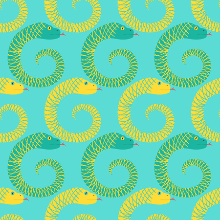 modern yellow and green snakes curled seamless patternのイラスト素材