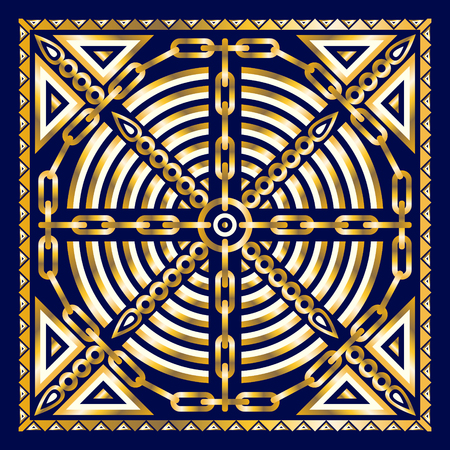 modern contemporary luxury blue and golden geometric and chain patternのイラスト素材