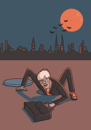 zombie bussinessman clambering out from drainのイラスト素材