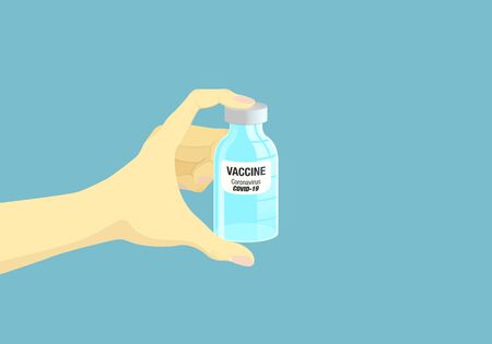 hand holding a vaccine coronavirus covid-19 in bottle backgroundのイラスト素材