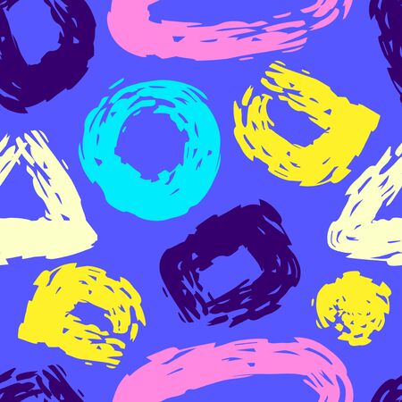 vector colorful rough geometric outlines seamless pattern on blackのイラスト素材