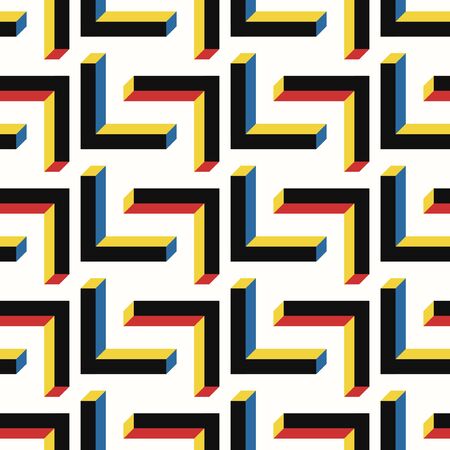 vector modern multi 3 dimension L shape rectangle geometric seamless pattern on whiteのイラスト素材