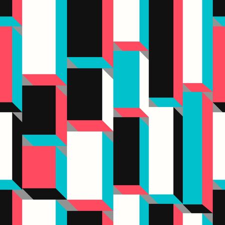 vector modern multi 3 dimension rectangle illusion seamless pattern on greyのイラスト素材