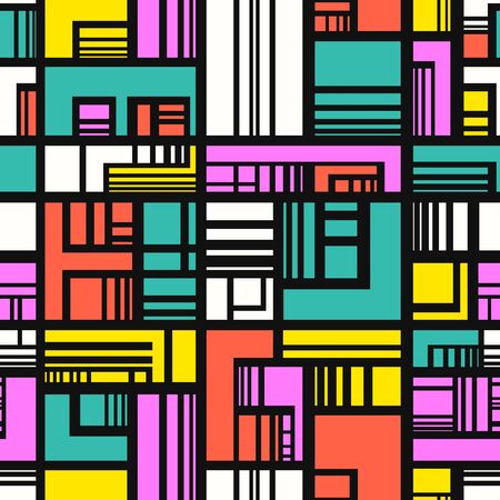 vector modern variety colorful block geometric seamless pattern on blackのイラスト素材