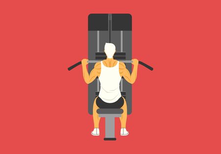 young man doing lat pull down machineのイラスト素材