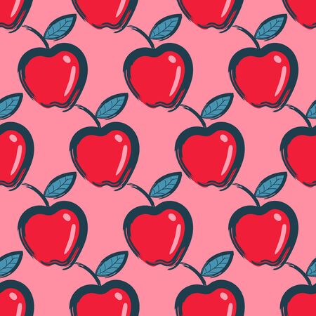 vector apple and outlines rough brush stroke seamless pattern on pinkのイラスト素材