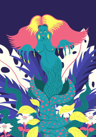 dryad with various kinds of plants in the forestのイラスト素材