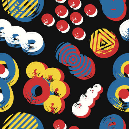 vector rough three color multi circle geometric lines brush stroke overlapped seamless pattern on...