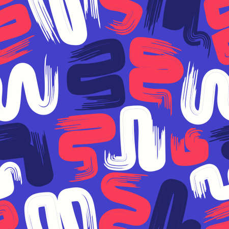 vector three color rough zigzag brush stroke lines seamless pattern on blue