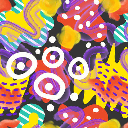 freeform shape painting brush stroke overlapped seamless pattern on yellow