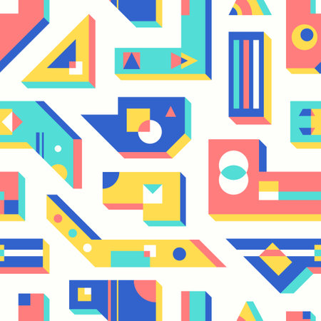 vector colorful 3D geometric overlapped seamless pattern on whiteのイラスト素材