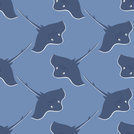 vector stingray seamless pattern on blueのイラスト素材