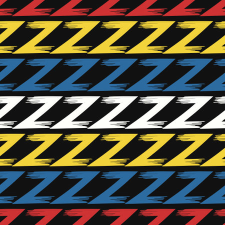 vector four color rough z shape brush stroke seamless pattern on blackのイラスト素材