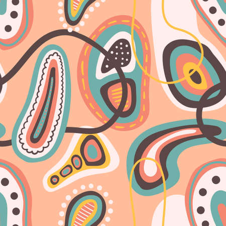 vector earth tone colors ethnic freeform seamless patternのイラスト素材