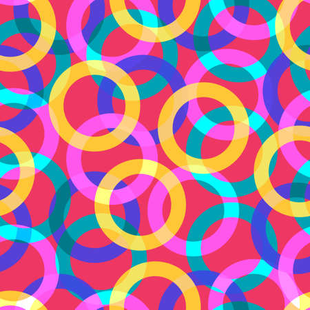 vector multi neo colorful loop overlapped seamless pattern on redのイラスト素材