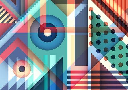 vector minimal colorful neo geometric overlapped backgroundのイラスト素材