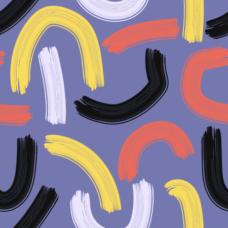 vector colorful rough curve brush stroke line seamless pattern on purple grey