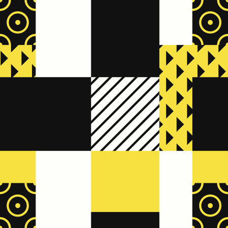 vector black yellow and white neo geometric seamless pattern
